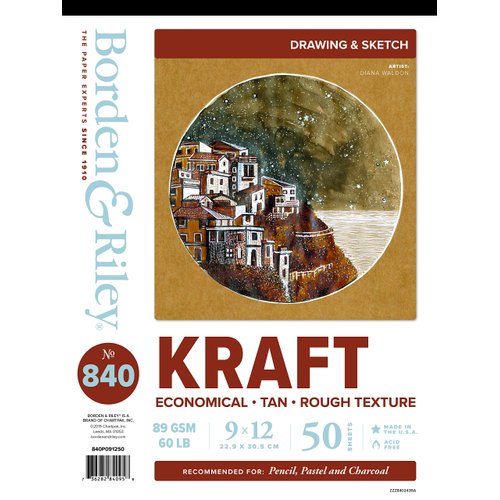 Borden & Riley 9" x 12" #840 Kraft Paper Pad, 89 GSM/60 LB, 50 Sheets, 1 Pad Each (840P091250)