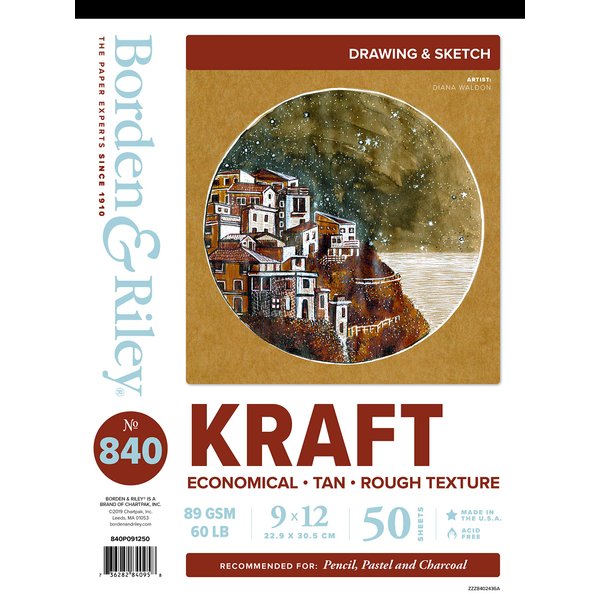 Borden & Riley 9" x 12" #840 Kraft Paper Pad, 89 GSM/60 LB, 50 Sheets, 1 Pad Each (840P091250)