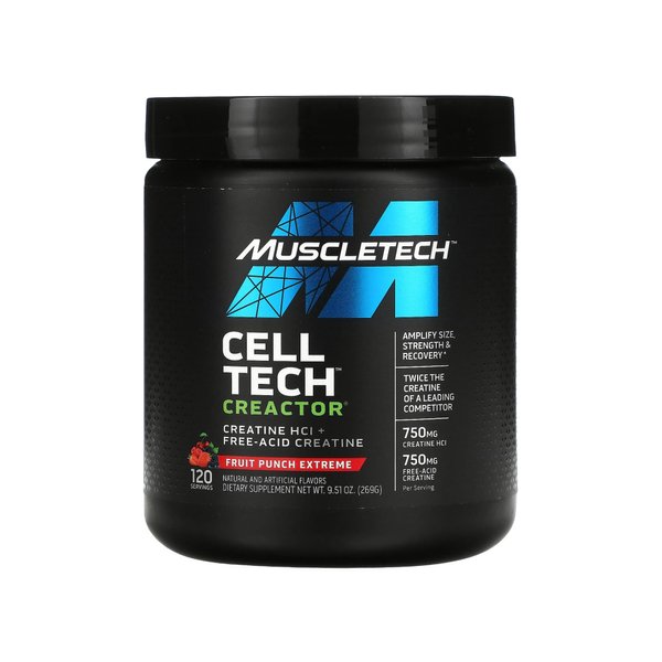 MuscleTech Cell-Tech Creactor - Creatine HCl Formula - Muscle Builder for Men & Women - Creatine HCl + Free-Acid Creatine Supplements - Fruit Punch Extreme, 120 Servings