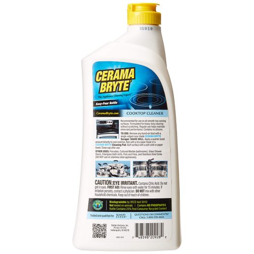 Cerama Bryte Ceramic Cooktop Cleaner (28 oz), Scraper and 5 Cleaning Pads Combo Kit