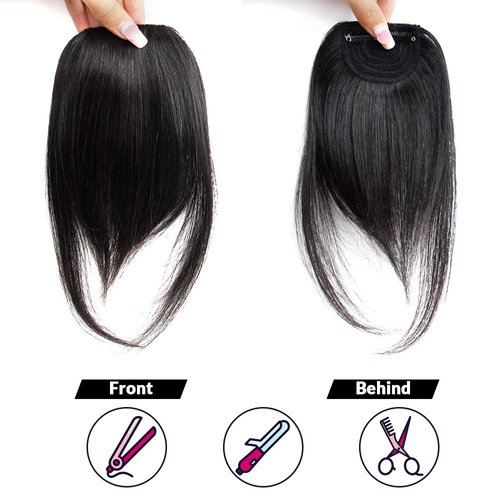 Shinon Thick Side Bangs Natural Clip on Bangs Real Human Hair Side Swept Bangs Clip in Fringe Bangs Hair Extensions Natural Black