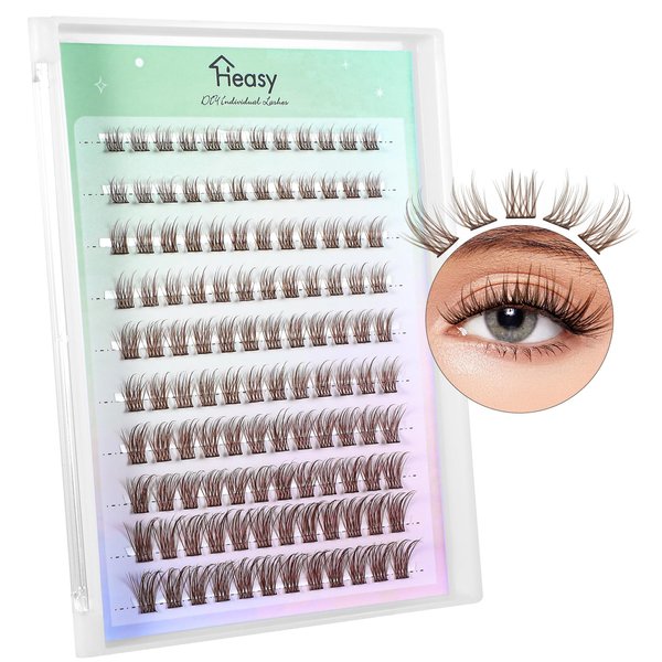 Brown Eye Lashes, 120 Pcs Brown False Eyelashes 8-16mm, C Curl Brown Fluffy Self-adhesive Lashes with Clear Band, Natural Look False EyelashesL