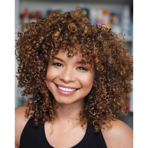 Marshey Afro Curly Wigs with Bangs for Black Women Kinky Curly Synthetic Hair Heat Resistant 12 Inch Short Ginger Wig for Daily Party (Ombre Brown)