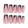 24Pcs CEWEWP Long Coffin Press on Nails Brown French Tip Fake Nails Pink Glue on Nails Love False Nails with Spot Drilling Designs Full Cover Artificial Acrylic Nails Decoration for Women