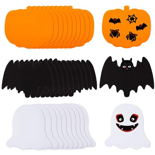 30 Pieces Foam Halloween Foam Pumpkin Bat Ghost Shapes Halloween Craft Kit for Kids Halloween Craft Party Decorations