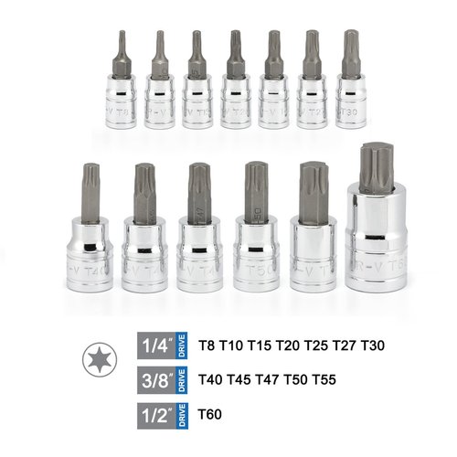 NEIKO 10071A 13-Piece Metric Hex Bit Socket Set, Torx Bit Socket Set, S2 and Cr-V Steel, 1/4-Inch, 3/8-Inch and 1/2-Inch Drive, 2mm to 14mm, Torx Bit Set, Torque Bit Set, Torx Socket Set