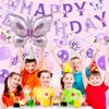 53pcs Butterfly Birthday Decorations, Purple Butterfly Decorations with Honeycomb Ball Banner Butterfly Hanging Swirl Big Butterfly Foil Balloon for Women Girl Butterfly Theme Birthday Supplies