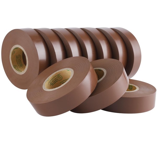 Lichamp 10-Pack Brown Electrical Tape Waterproof, 3/4 in x 66ft, Industrial Grade UL/CSA Listed High Temp Electrical Tape Brown Electric Super Vinyl