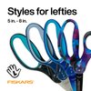 Fiskars 5" Softgrip Left-Handed Pointed-Tip Scissors for Kids Ages 4+ - Left-Handed Scissors for School or Crafting - Back to School Supplies - Blue Lightning