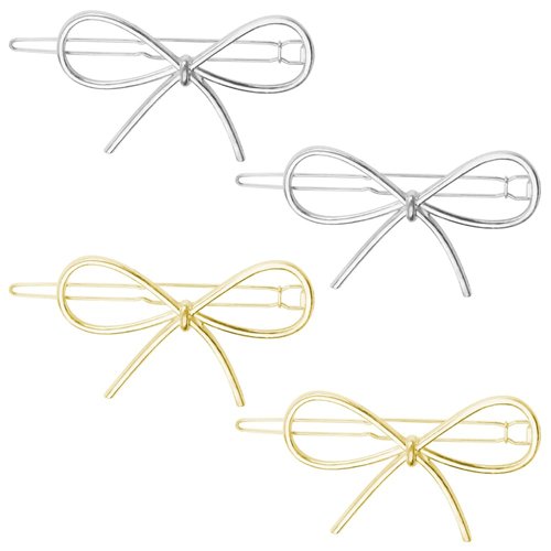 Bow Bobby Pins for Women Girls Gold silver Hair Bow Clips Small Hollow Hair Barrettes for Women Girls Hairpins 4pcs Cute Girls Hair Accessories Blonde Bobby Pins for Fine Thin Hair Bow Clip
