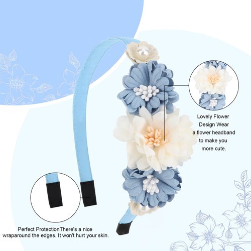 CAVETEE Flower Headband for Women, Hair Accessories Flower Headpiece for Holiday and Special Occasion, White and Blue Flowers Hair Band for Party Prom Weeding