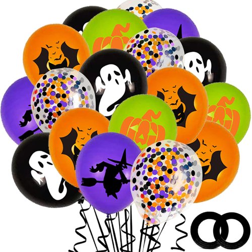 62PCS Halloween Party Balloons Decorations, 12 Inch Black Orange Purple Green Confetti Balloons for Kids Halloween Birthday Bachelorette Party Decorations Supplies