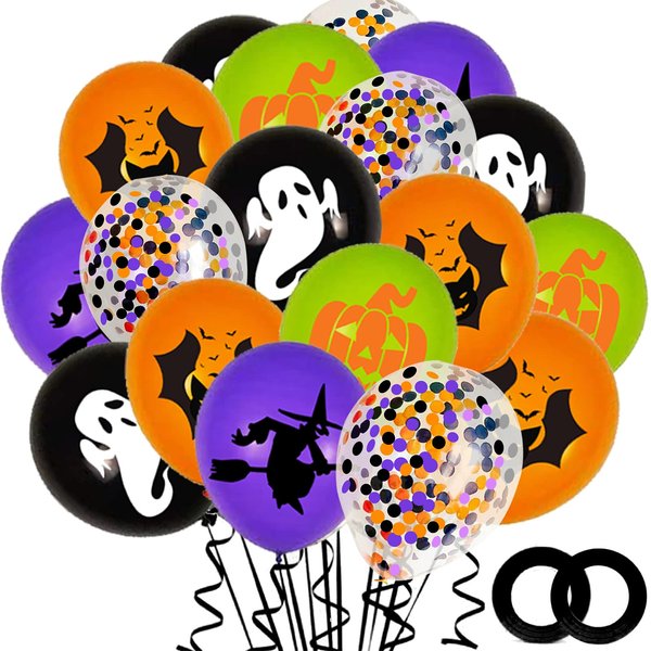 62PCS Halloween Party Balloons Decorations, 12 Inch Black Orange Purple Green Confetti Balloons for Kids Halloween Birthday Bachelorette Party Decorations Supplies