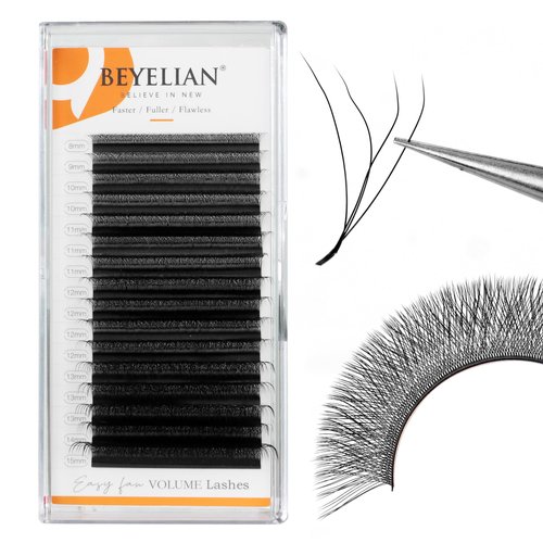BEYELIAN 4D Clover Eyelash Extension, Individual Lashes, 0.07mm D Curl 8-15mm Lash Extensions, Easy Fan Premade Premium Volume, Mixed Tray for Professional Salon Use