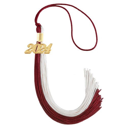 GRADFTY 2024 Graduation Double Color Tassel with 2024 Gold Charm for Graduation Cap and Gown (Maroon and White)