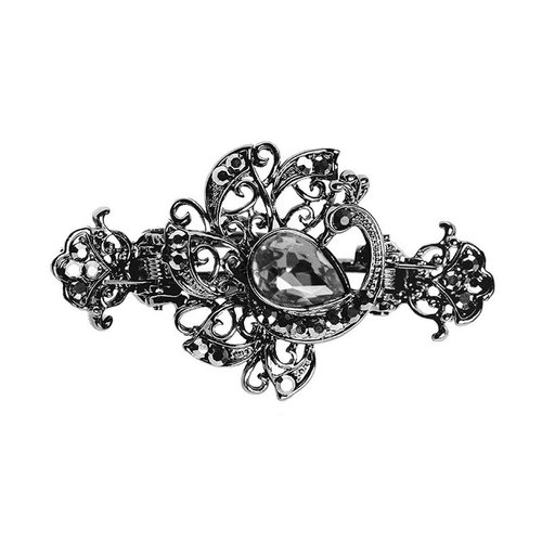 Rhinestone Metal Hair Claw on Dual Spring Black Vintage Peacock Shaped Colored Jewel Hair Clips Hollow Alloy Crab Clips Ponytail Holder Barrette (Gray)