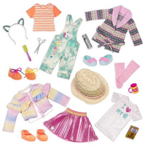 Glitter Girls – 14-inch Doll Style Bundle – 3 Fashion Outfits – Rainbow Jacket, Cat-Ears, Sweater Dress – Clothes & Accessories – GG Fashion Pack – 3 Years +