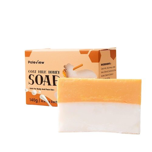 Poleview Classic Honey & Goat Milk Soap, Soothes Dry Skin, Natural Shea Butter, Pack of 3 Bars,Handmade Bath Soaps, 4.94 oz (140g) each