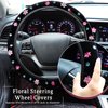 BBTO 19 Pcs Embroidery Cute Flower Car Accessories Set Include Car Seat Covers, Steering Wheel Cover, Car Air Vent Clips, Car Cup Mats, Center Console Pad, Seat Belt Cover for Girl Women Car Decor