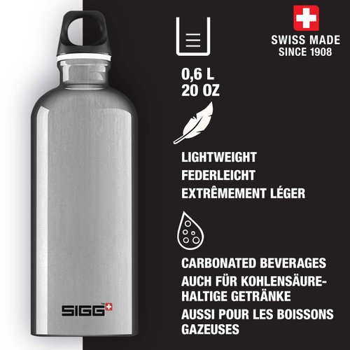 SIGG - Aluminum Water Bottle - Traveller Aluminium - Climate Neutral Certified - Suitable For Carbonated Beverages - Leakproof & Lightweight - BPA Free - 20 oz