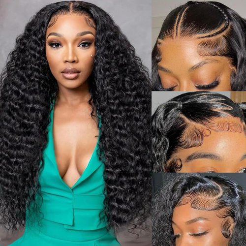 Cfaimity Deep Wave Lace Front Wigs Human Hair 13x6 HD Transparent Lace Front Wig Human Hair for W...