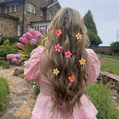 GQLV Small Flower Hair Claw Clips, 12PCS 1.18" Cute Mini Claw Clips for Women/Girls' Thick/Thin Hair, Hawaiian Hair Decorations, Birthday Gifts (A-mulicolored)