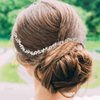 2 PCS Bride Wedding Hair Vine Headband Leaf Bridal Hairband Wedding Headpiece Leaf Pearl Crystal Hairpiece Tiara Crystal Head Vines Bridal Rhinestone Crystal Wedding Hair Accessories for Women Girls
