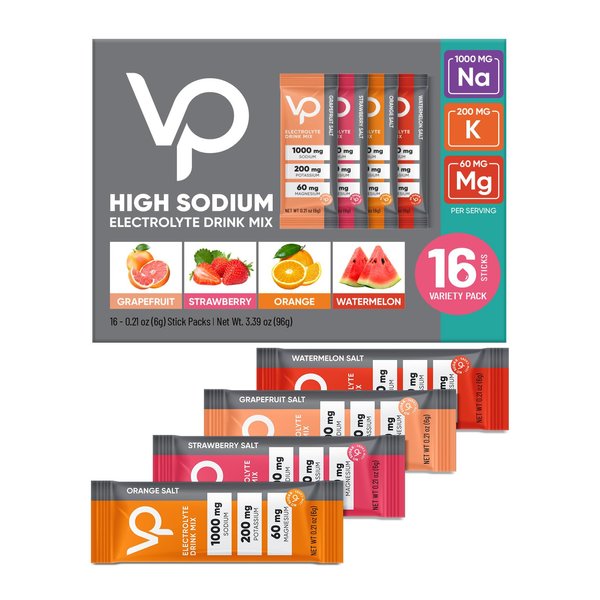 Venture Pal High Sodium Sugar Free Electrolytes Powder Packet - Hydration Packets with Sodium, Potassium & Magneisum | Zero Calories | Vegan | Keto & Paleo Friendly Electrolyte Drink Mix | 16 Stick