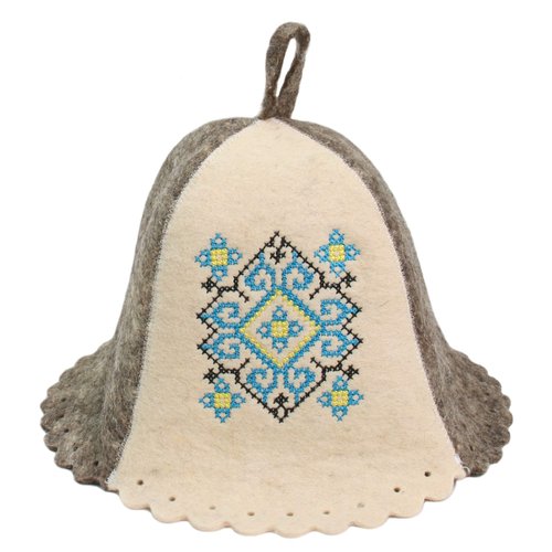 Ukrainian Wool Sauna Hat for Men and Women Ornament Blue Protect Hair - Sauna Cap for Men - Banya Hat for Men - Felt Sauna Hat Wool - Sauna Hair Protector