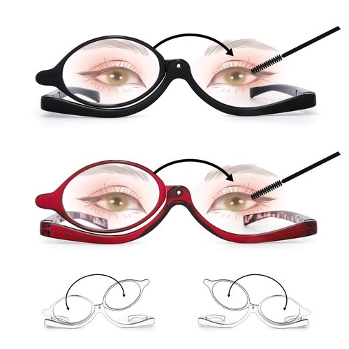 JM 2 Pairs Makeup Reading Glasses Magnifying Flip Down Cosmetic Readers for Women +1.5