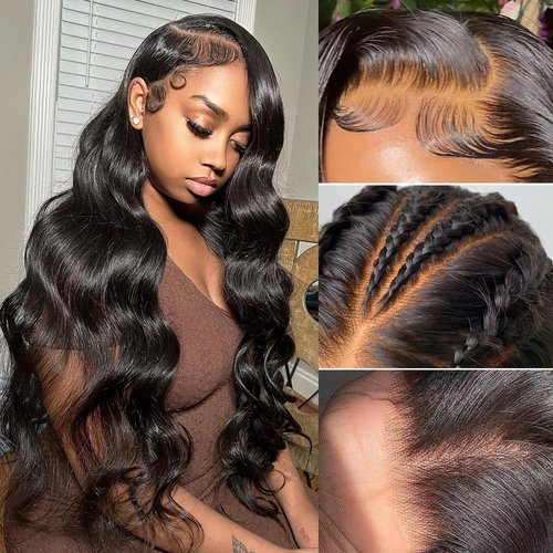 Mecry 34 Inch Lace Front Wigs Human Hair Body Wave 13x4 Frontal HD Lace Wig Pre Plucked 180% Density Brazilian Virgin Human Hair Lace Front Wigs for Women Natural Black