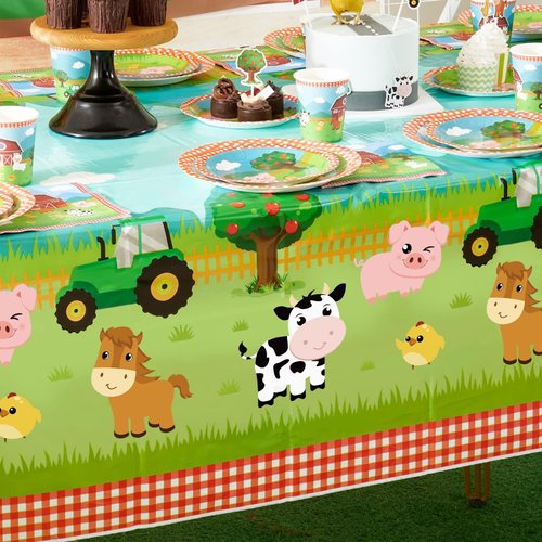 WERNNSAI Farm Animal Party Tablecloth - 2 PC 54" x 108" Farm Birthday Party Decorations Disposable Plastic Table Cover Farmhouse Animal Theme Party Supplies for Birthday Baby Shower Boys Girls