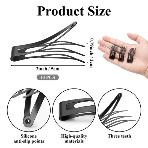 10 Pcs Double Grip Hair Clips, Sightor Metal Snap Hair Clips Hair Barrettes for Women Hair Making Salon Supplies Hair Accessories (Black)