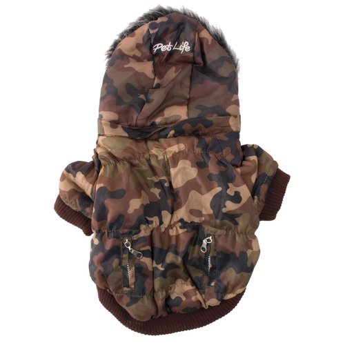 Pet Life Metallic Fashion Dog Parka With Removable Hood Camo Metallic (Medium)