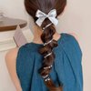 4 Pcs Bowknot Braided Telephone Wire Pearl Hair Bands Elastic Spiral Hair Ties Phone Cord for Women Silver Elegant Ponytail Holder Accessories