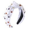 Gmmidea 4th of July Headband for Women Girls American Flag Pearl Knotted Headband Red White Blue Beaded Crystal Top Knot Headband USA Independence Day Hair Band