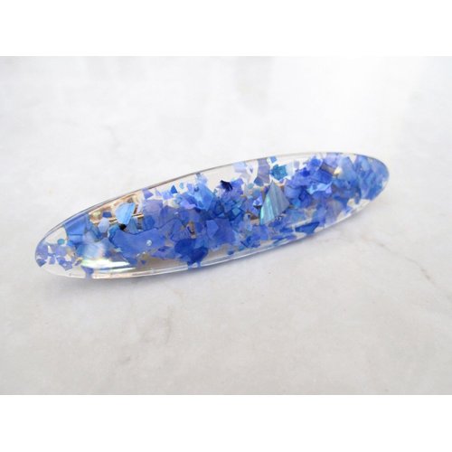 Generic 2 3/4 inch blue or creme oval speckled alligator hair clip barrette (Primary color: Creme)