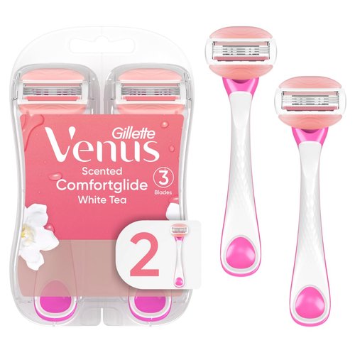 Gillette Venus ComfortGlide Disposable Razors for Women, 2 Count, White Tea Scented Moisture Bars...
