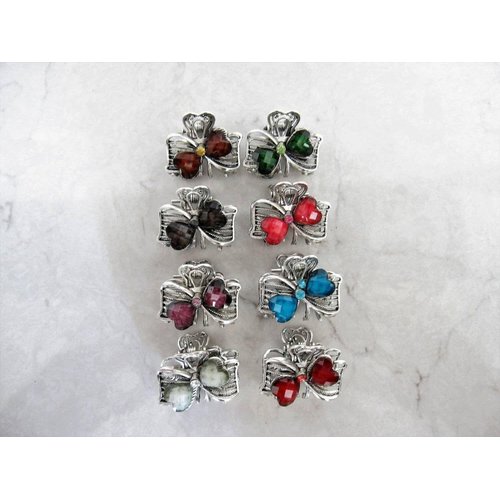 Generic Small mini metal heart shaped jeweled antique style silver hair claw clip (Primary color: Black)
