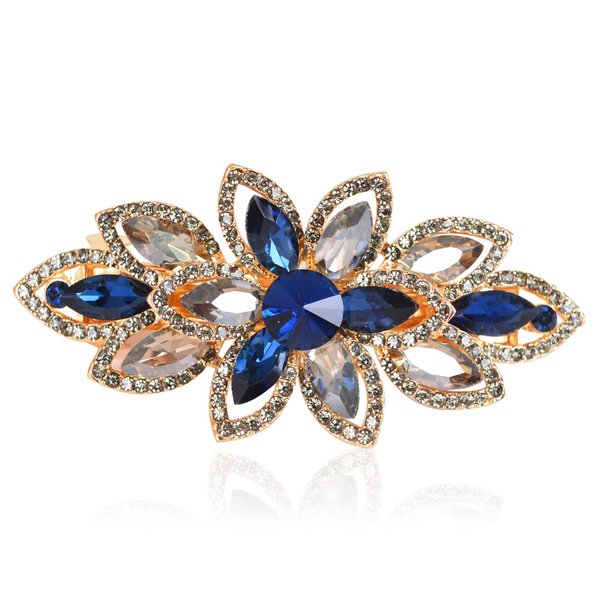 Sankuwen Floral Rhinestone Hairpin Luxury Crystal Flower Hair Barrette Clip (Gray-Blue)