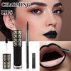 Black Matte Lipstick,2 Pcs Black Matte Lip Liner and Liquid Lipstick Set,Waterproof Long Lasting Lip Gloss Stain,Matte Liquid Lipstick for Women,Non-Stick Cup Non-Fading Liquid Lip Liner Lipgloss Set