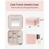 Vlando Small Travel Jewelry Box Organizer -Jewelry Display Case for Girls Women Bridesmaid Gift Rings Earrings Necklaces Storage with Mirror Pink