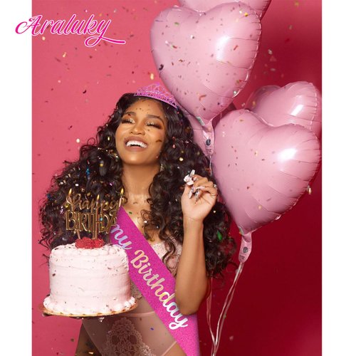 Araluky Hot Pink Birthday Crown Adult Woman & Its My Birthday Sash for Women Birthday Tiara for Women Birthday Hat Birthday Girl Crown Pink Crown for Women Parties Favors Pink Birthday Decorations