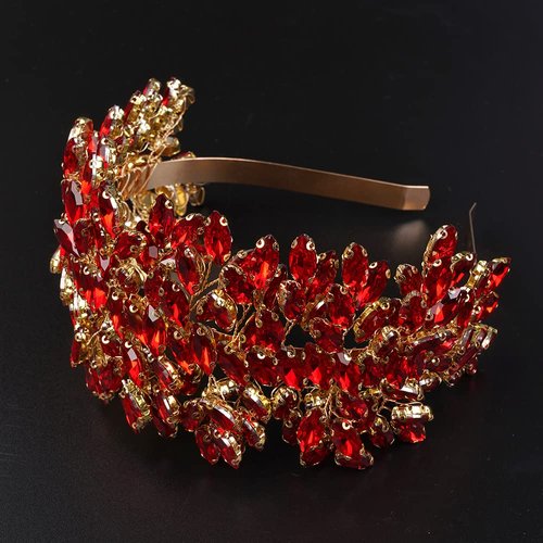 JWICOS Crystal Bridal Headband Tiara Wedding Headpiece for Bride Wedding Hair Accessories for Women and Girls (Red)