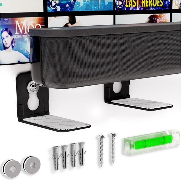 EVEO Universal Soundbar Mount - Sound Bar Mounts Under TV, Soundbar Mounting Bracket Under TV, Soundbar Wall Mount, Soundbar Mount Under TV for Samsung, Bose, Sony, LG, Vizio & More Soundbar Shelf