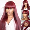 Burgundy Wig Human Hair Red Wigs with Bangs Brazilian Virgin Straight Wig with Bangs Full Machine Made None Lace Front Wigs For Black Women 16 Inch