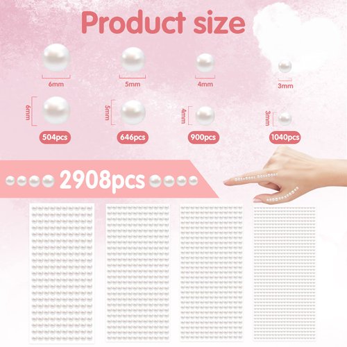LOMIMOS 3090 Pcs Pearl Stickers,4 Size Self Adhesive Beige Flat Faux Back Pearl Embellishment Stickers Sheet for Face Beauty Makeup Hair Nail Phone DIY Craft Decor, 3/4/5/6mm