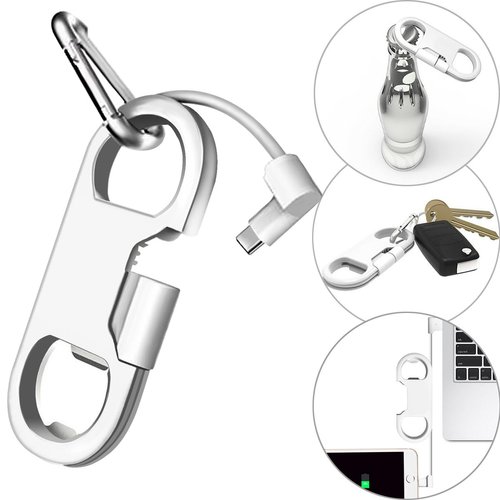Connfiton USB Type C Cable Fast Charging + Keychain + Bottle Opener + Aluminum Carabiner, USB Type C Short Cable Charging Cord Compatible Galaxy S24/S20 Note 20/Note 19,Pixel 9/9 Pro 8/7-White