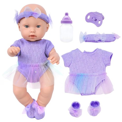 DOTVOSY 12" Purple Girls Baby Doll with Accessories and Clothes Playset,Newborn Alive Baby Dolls Feeding Care Set Include Bottle and Nipple Toy Stuffs for Baby Toddler Ages 3+