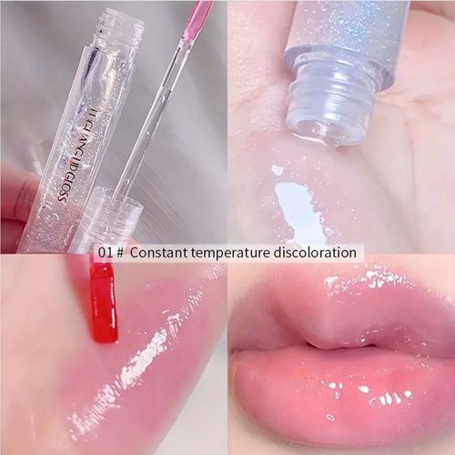 BANGFENG 2Pcs Plumping Lip Gloss, Lustrous Dewy Finish Moisturizing Shimmer Color Changing Lip Stain Tinted Lip Balm Long Lasting Nourishing Reduce Lips Lines Plumping Serum Lip Oil Care